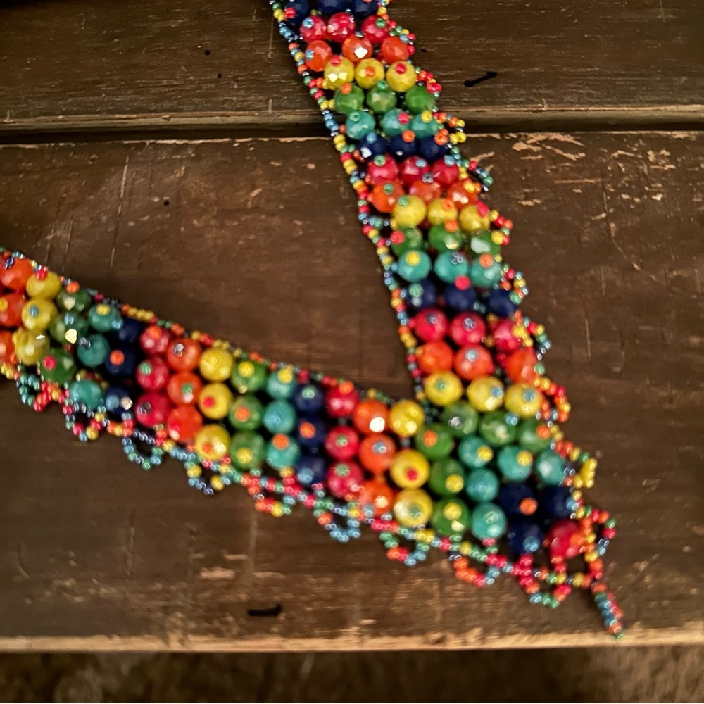 Multicolored Handmade Beaded Chaquira Necklace V-Shaped Statement Boho Choker - Picture 5 of 14